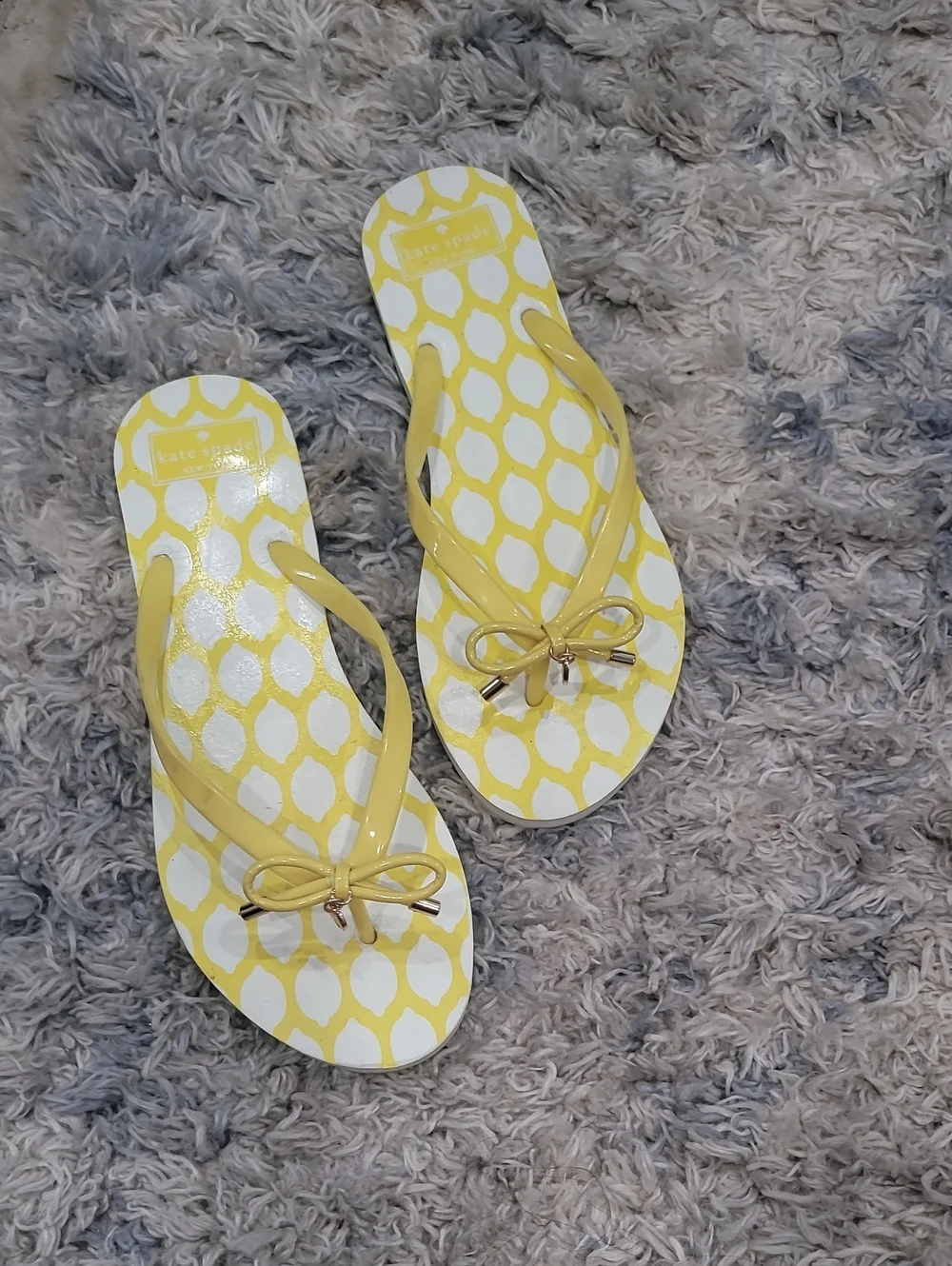 kate spade Yellow and White Patterned Bow Flip Flops